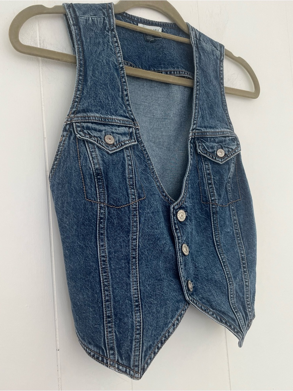 American Eagle V-Neckline Cropped Denim Pocket Vest Size Small - Picture 4 of 12